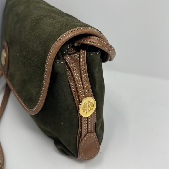 Enrique Loewe Knappe Vintage Forest Green Suede Crossbody Purse - Picture 5 of 13